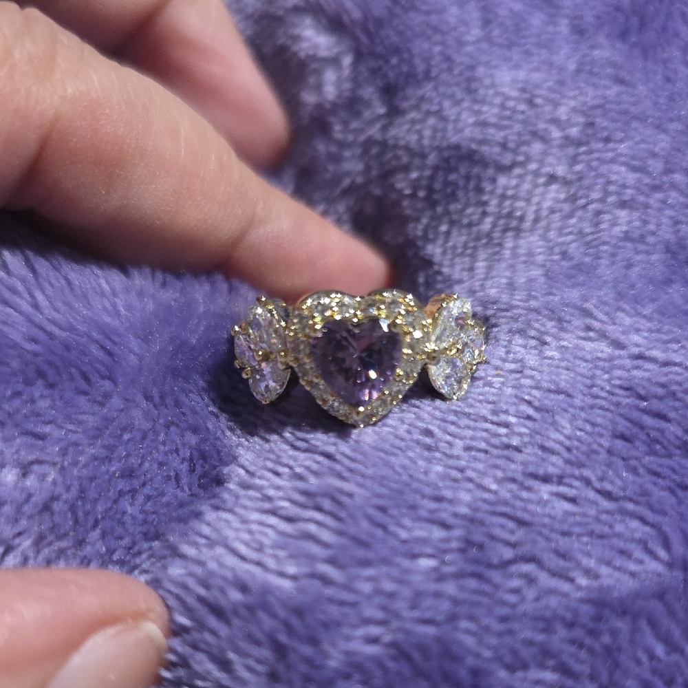 14k Gold Plated Heart Ring with Purple Center Stone